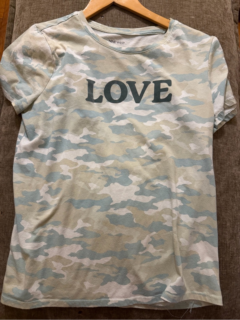 Nine West Sage & Cream Camo 'LOVE' Short Sleeve Tee